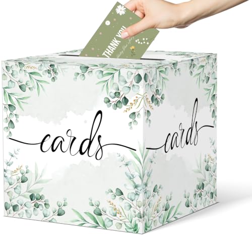 Watercolor Sage Greenery Wedding Card Box - 8.7x8.7x8.7 Inch Gift Card Holder for Parties & Celebrations