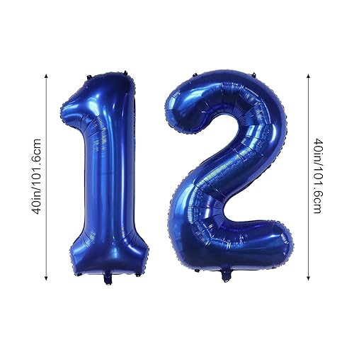 40 Inch Navy Blue Number 12 Foil Balloons for Birthday & Events