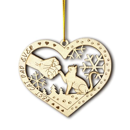 Best Cat Dad Ever Wooden Christmas Ornament Heart-Shaped Gift