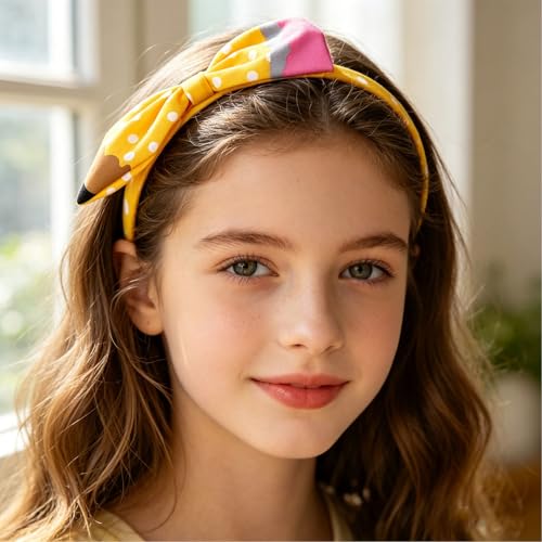 Roffiy Yellow Pencil Bow Headband for Girls Back to School Hair Accessory