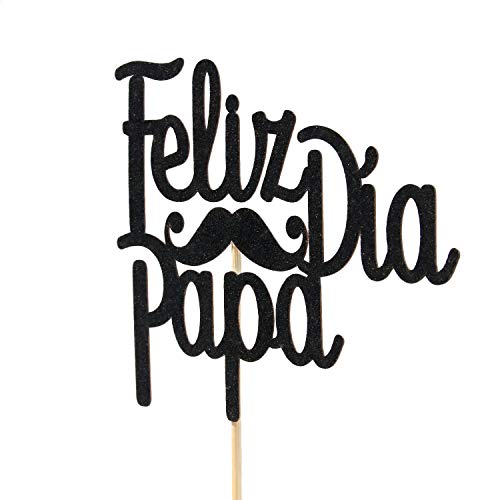 Feliz Dia Papa Cake Topper - Black Glitter Father's Day Decoration