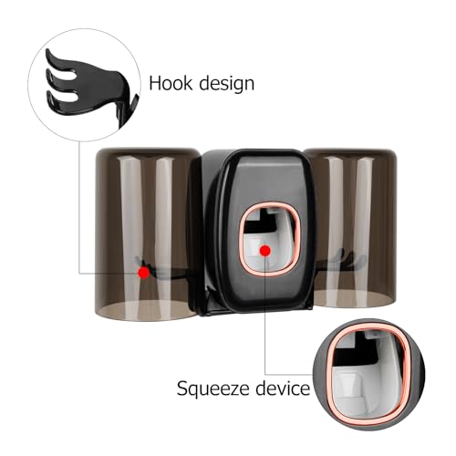 Wall Mounted Toothbrush Holder with Cover & 2 Mouthwash Cups - Black