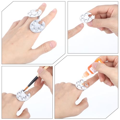 Tyqour 5 Pcs Stainless Steel Wearable Nail Art Mixing Palette Rings Silver