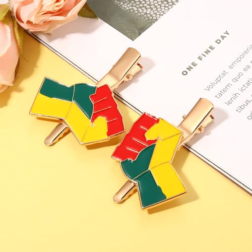 PHALIN Juneteenth Hair Clips African Map Power Fist Hair Barrettes