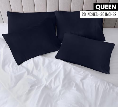 Utopia Bedding Queen Pillowcases, Soft Microfiber Envelope Closure, Navy (2 Set)