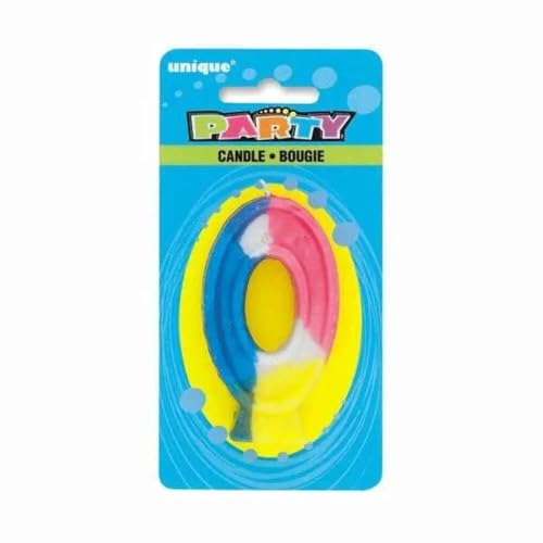 Rainbow Number 0 Birthday Candle 2.75 Inch Colorful Cake Topper