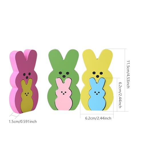 DAHI 6pcs Wooden Easter Bunny Table Decorations Nesting Rabbit Figurines Set