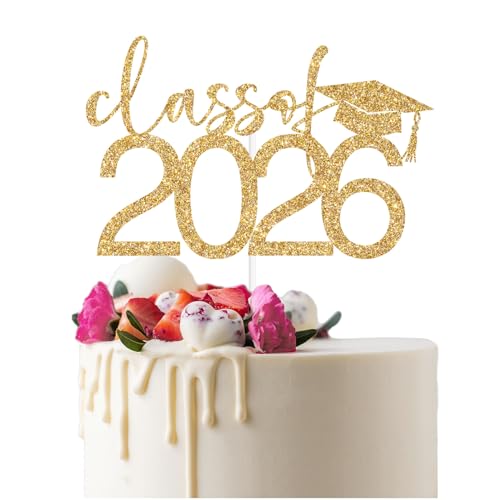Class of 2026 Graduation Cake Topper | Gold Glitter Decor