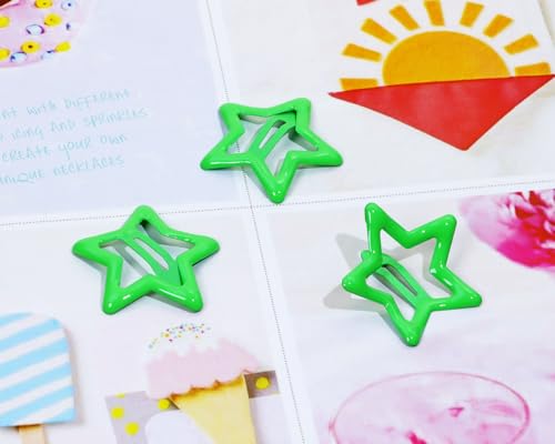 Penta Angel Green Metal Star Hair Clips 12Pcs Y2K Snap Barrettes