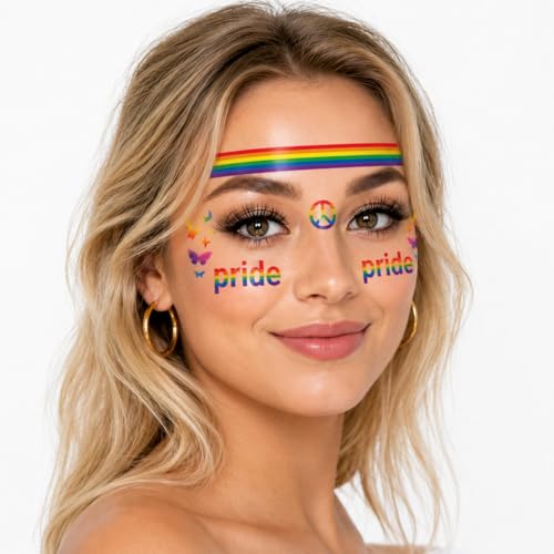 Pride Temporary Tattoos Bulk Pack - 128+ Waterproof LGBTQ Rainbow Stickers for Parades