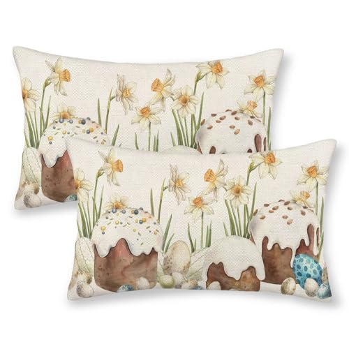 Easter Egg Pillow Covers 12x20 Inch, Set of 2 Spring Floral Cushion Cases