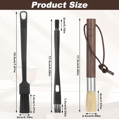 3-Piece Coffee Grinder Brush Set with Walnut Wood Handles