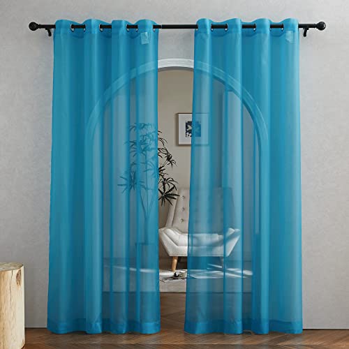 NICETOWN Teal Sheer Curtains, 54x84 Inch Grommet Voile Drapes (Set of 2)