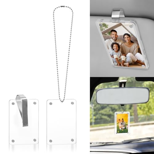2PCS Magnetic Car Picture Holder - Acrylic Photo Frame for Rear View Mirror
