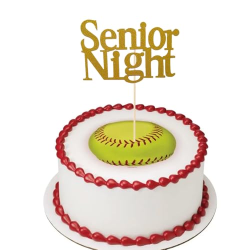 Senior Night Cake Topper for Graduation – Gold Glitter Sports Theme