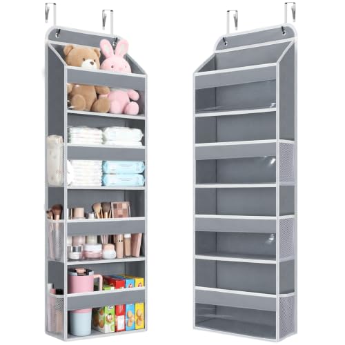 LAMU Over Door Organizer - 4 Tier Grey Storage with PVC Windows