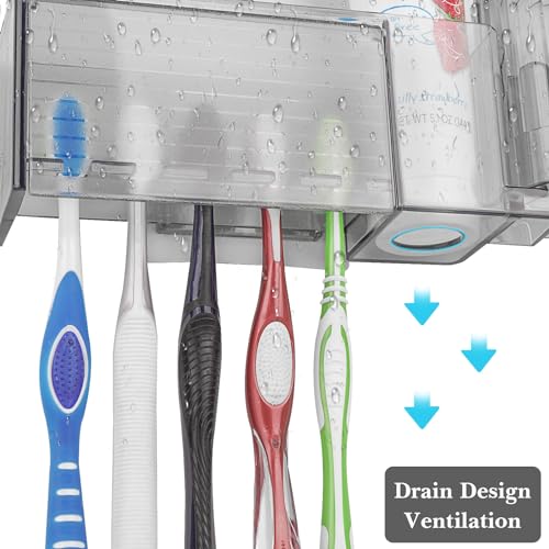 Linkidea Wall Mounted Toothbrush Holder with Cover - 5 Slots Organizer for Bathroom