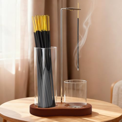Multi-Functional Incense Holder with Glass Ash Catcher - Rustic Brown