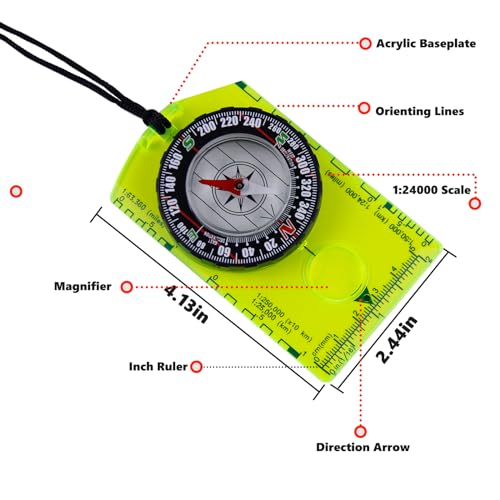 2 Pieces Orienteering Compass, Superior Hiking Survival Compass for Kids, Hiking Backpacking Compass Scouts Navigation Compass Waterproof Map Reading Compass for Outdoor Camping, ?Green