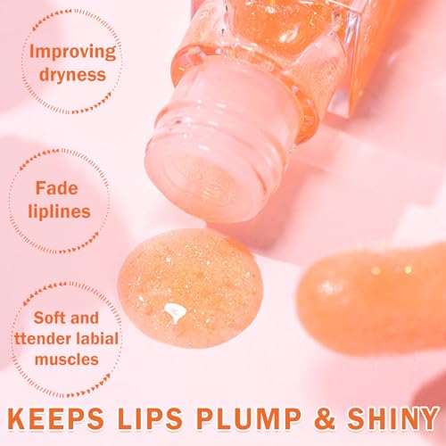 Color Changing Lip Oil Stain 2PCS Hydrating Shimmer Gloss Strawberry Orange