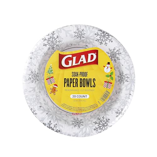 Glad Holiday Snowflake Disposable Paper Bowls, 12 Oz, 20 Count