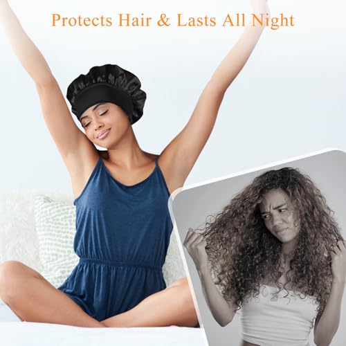 Meliya 2-Pack Satin Silk Sleep Bonnet for Curly Hair with Adjustable Band
