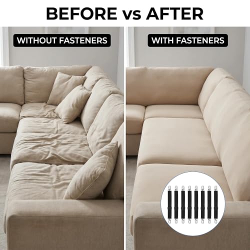 8-Pack Adjustable Elastic Sofa Cushion Straps & Bed Sheet Fastener Clips