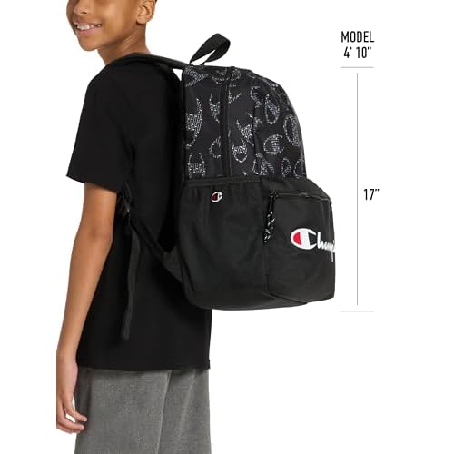 Champion Merit Backpack with Padded Straps, Water Bottle Pocket and Laptop Compartment for Daily Use, Black/White, One Size