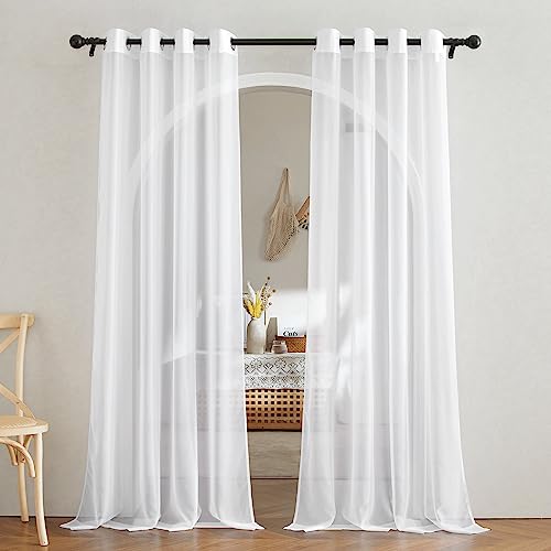 NICETOWN White Sheer Curtains, 54x84 Inch Grommet Window Panels, 2-Pack
