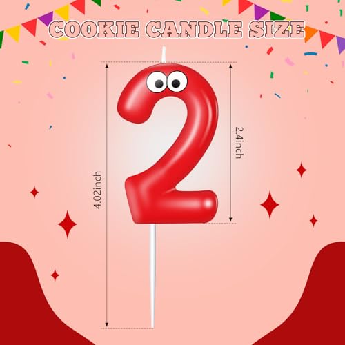 Number 2 Monster Birthday Candle - Red Cartoon Cake Topper Decoration