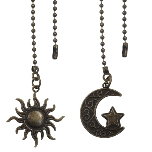 Cionyce 4 Pcs Ceiling Fan Pull Chain Set Copper Moon And Sun Extension