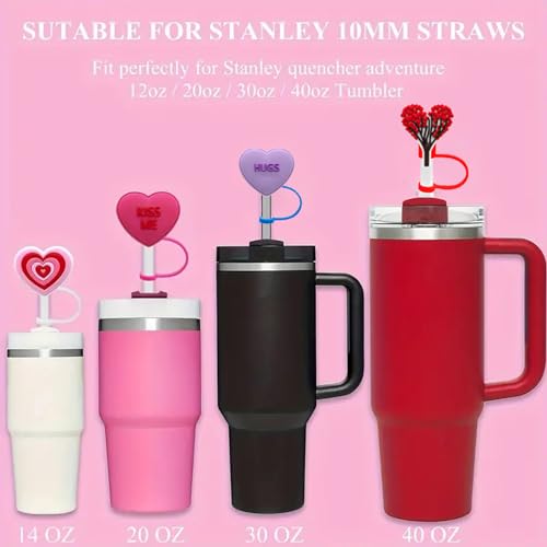 8-Pack Heart Silicone Straw Covers for Stanley Cups - 10mm