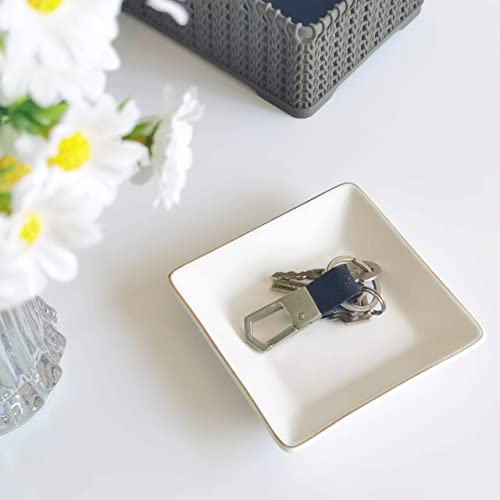 HANKOR White Ceramic Jewelry Dish Tray - Decorative Trinket Holder for Rings & Earrings