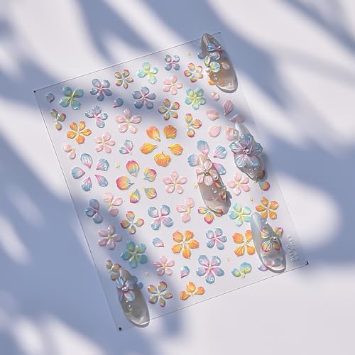 LYLYNB 5D Embossed Flower Nail Stickers Self-Adhesive Floral Decals