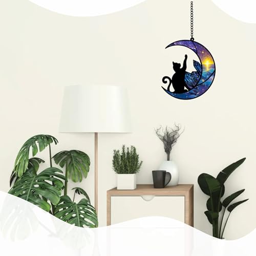 Black Cat Witchy Halloween Decor with Violet Variation - Cat Lover Gift