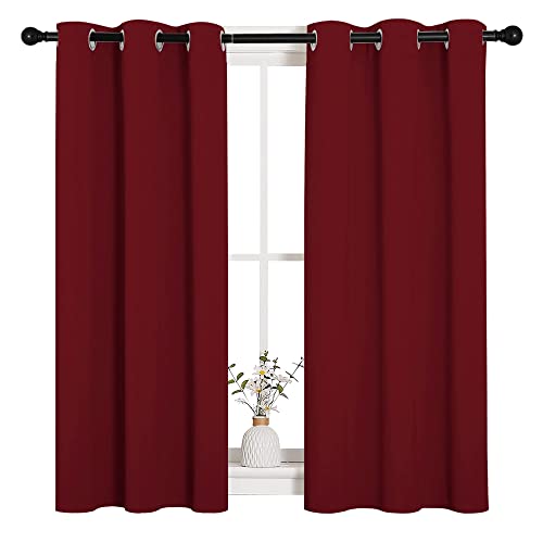 NICETOWN Burgundy Red Blackout Curtains 34 x 45 Inches - Pack of 2, Energy Efficient Room Darkening Drapes