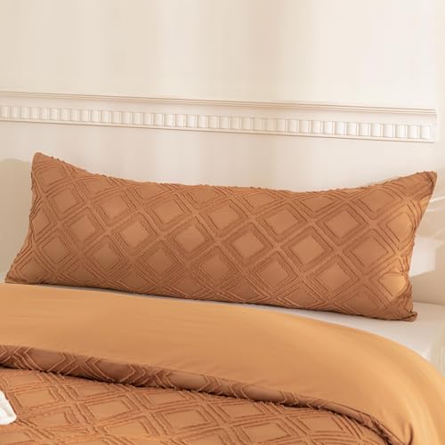 JELLYMONI 20" x 54" Rust Grid Tufted Body Pillowcase - Soft & Pet Hair Resistant