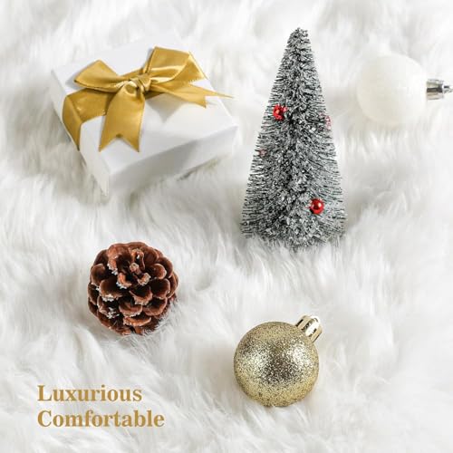 White Faux Fur Christmas Tree Skirt 48 Inch Plush Snow White Holiday Decor