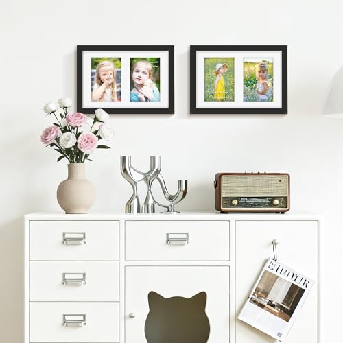 DUENPY 6x9 Double Collage Picture Frame for Two 3.5x5 Photos - Black