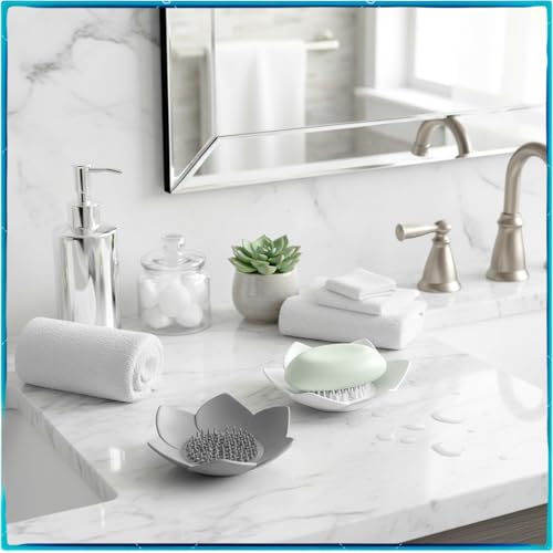 Lotus Silicone Soap Dish Set - 2 PCS Self-Draining Shower Tray