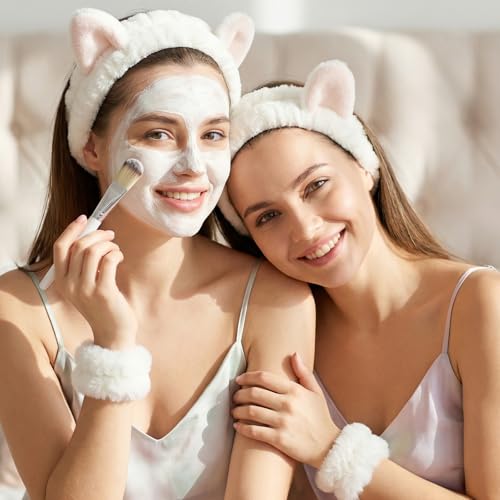 Cat Ear Spa Headband and Wristband Set for Washing Face and Skincare