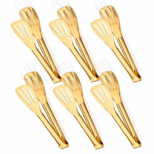 JXHAPY Gold Serving Tongs - 6 Pack Stainless Steel Buffet Tongs