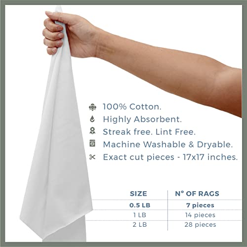 Valengo Lint Free Rags - 100% Cotton, 17"x17", Pack of 7