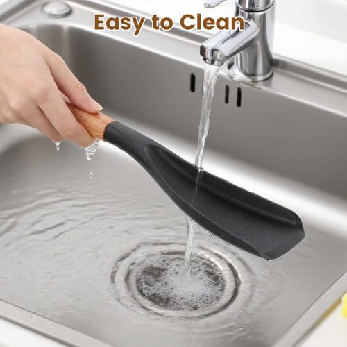 Heat Resistant Silicone Cooking Spoon with Wooden Handle