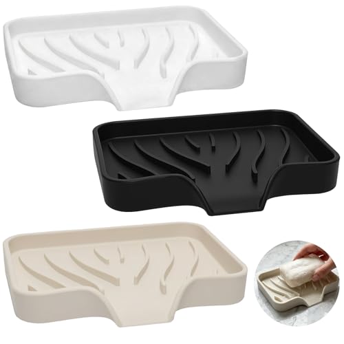 Silicone Soap Holder 3-Pack - Self-Draining Non-Slip Tray
