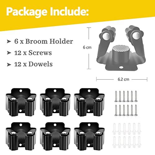 Verdenu Stainless Steel Broom Holder - 6 Pack Wall Mount Organizer