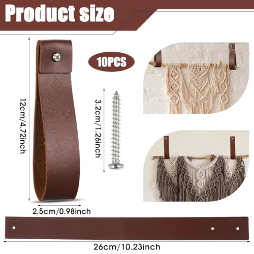 10pcs Brown PU Leather Hanging Straps Wall Hooks for Towels & Curtains