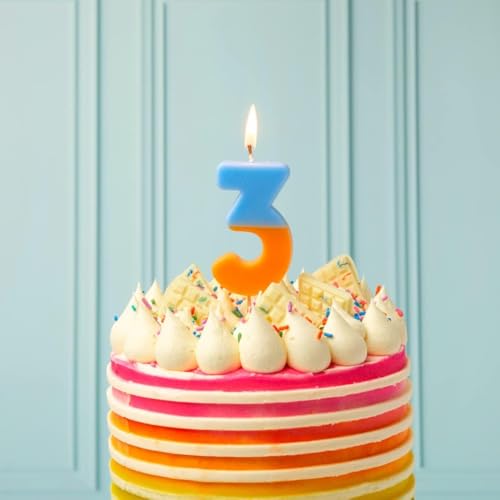 Talking Tables Number 3 Candle - Orange & Blue Birthday Cake Topper