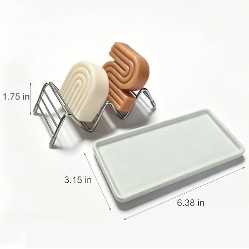 Lofekea Ceramic Soap Dish with Stainless Steel Holder - Space-Saving Design