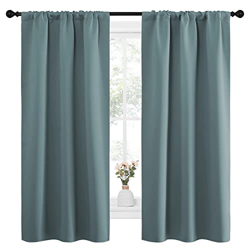 NICETOWN Greyish Blue Blackout Curtains 2 Panels, 34x63 Inches, Thermal Insulated Window Drapes